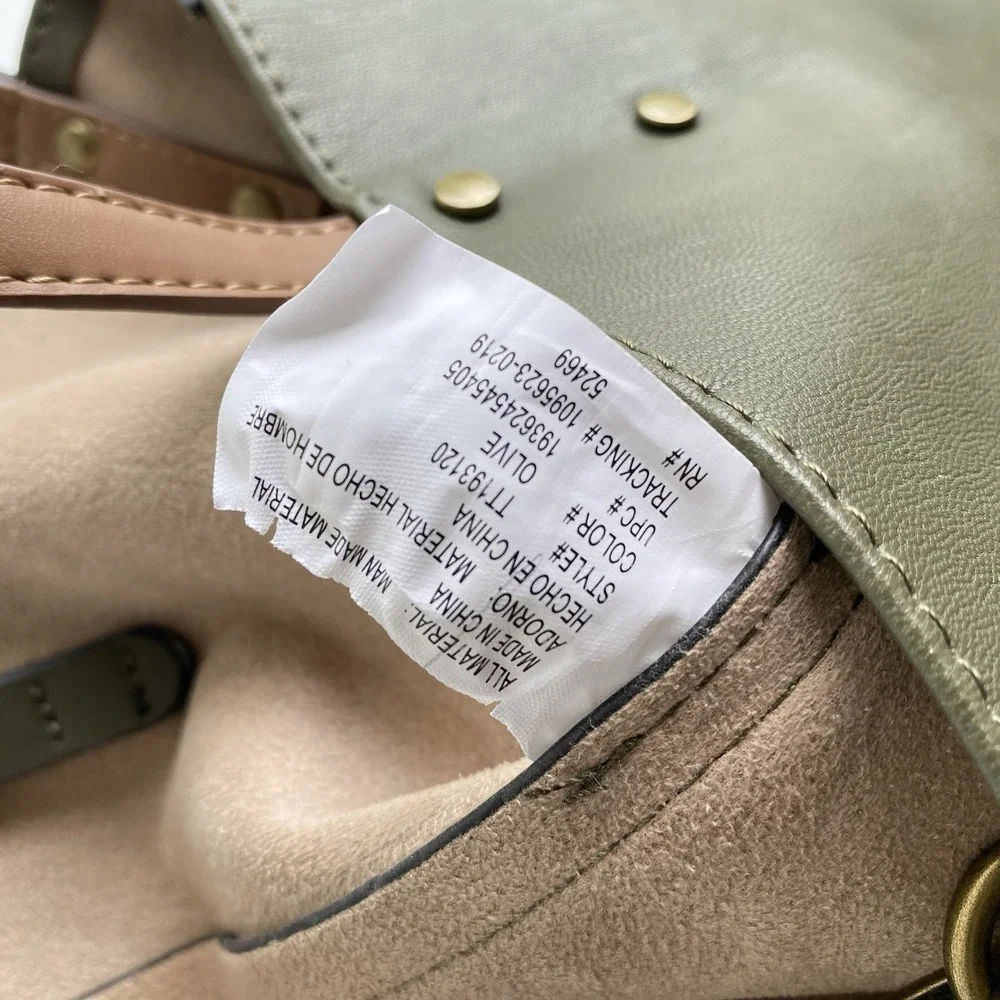 Olive Green Faux‎ Leather Tote Handbag Brown Handles Matching Shoulder Strap